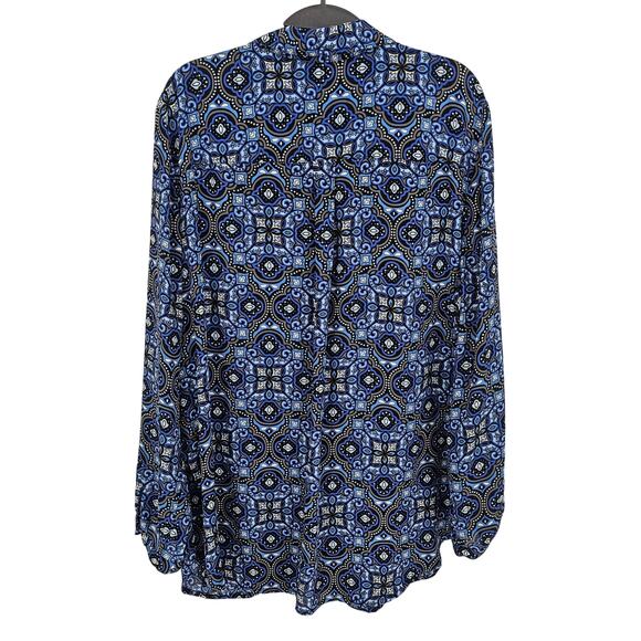 Christopher and Banks Blue Multi Print Long Sleeve Button Up Blouse XL Paisley - Picture 2 of 7